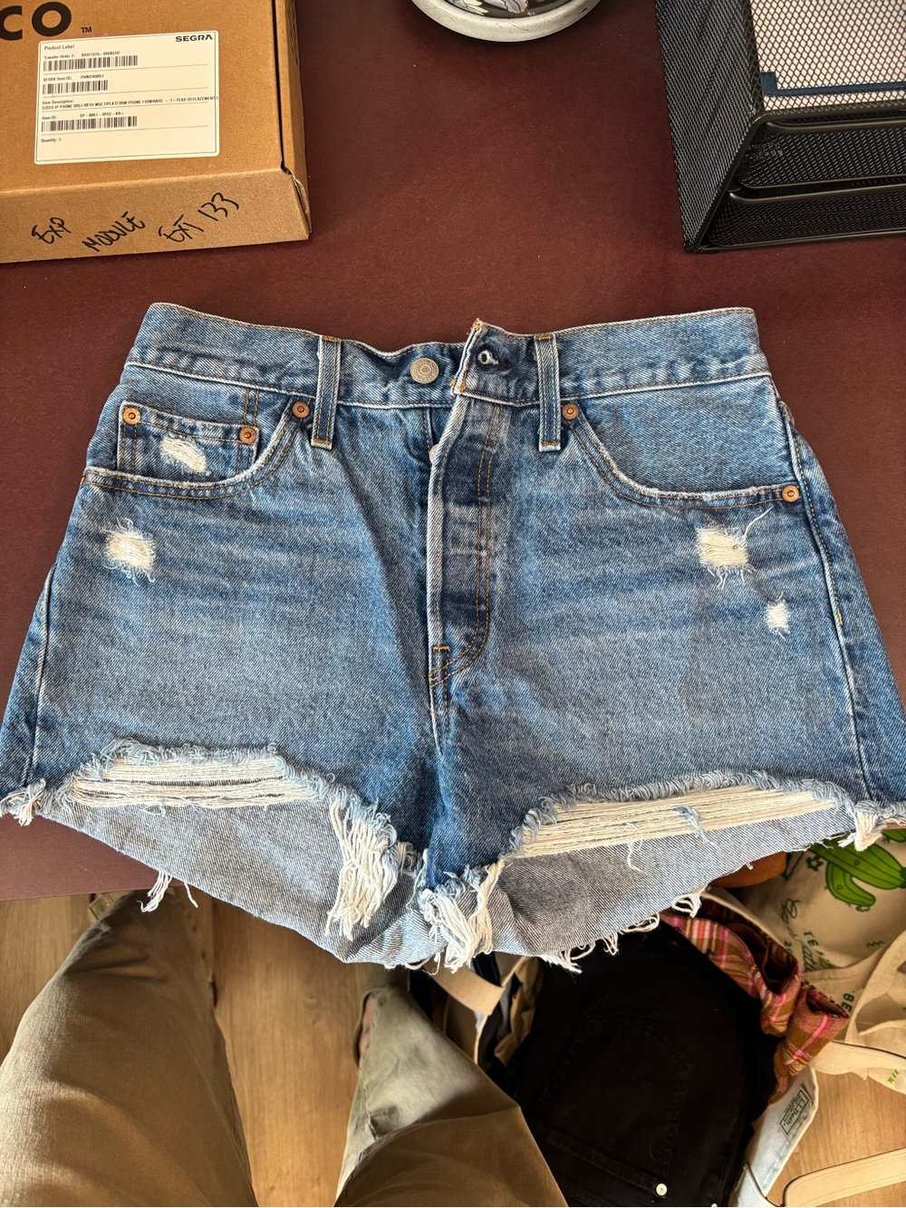 Levi's Blue Distressed micro Jean Shorts fit like 26